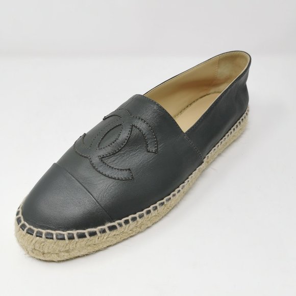 CHANEL Lambskin Espadrilles Logo Cap Toe Double Stack Flats - Picture 1 of 11